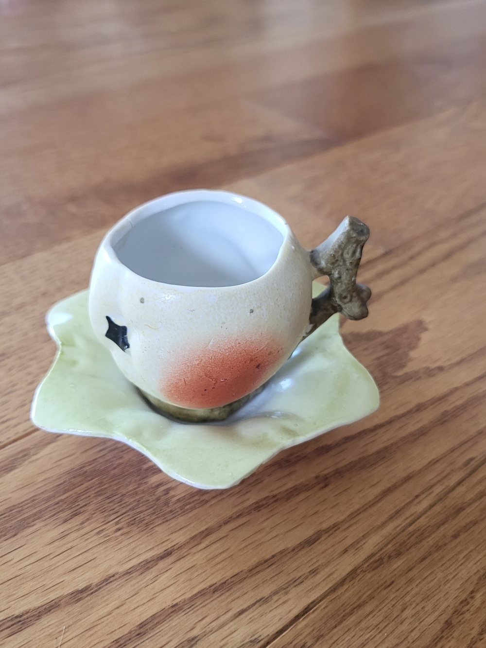 Ceramic Peach-Shaped Cup with Saucer Vintage